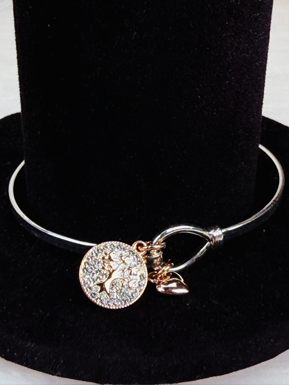 Tree of Life Charm Bangle Bracelet - Silvertone and Goldtone